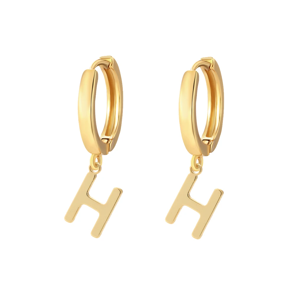 Initial earrings women Golden Color Letter Drop Hoop Earrings for Women French Glossy Initial Hoop Earrings Jewelry wholesale 4