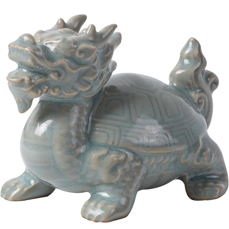 Creative Dragon Turtle Xuanwu Ru Ware Turtle Tea Ornaments Decoration Micro Landscape Bonsai Fish Tank Landscaping Crafts Orname