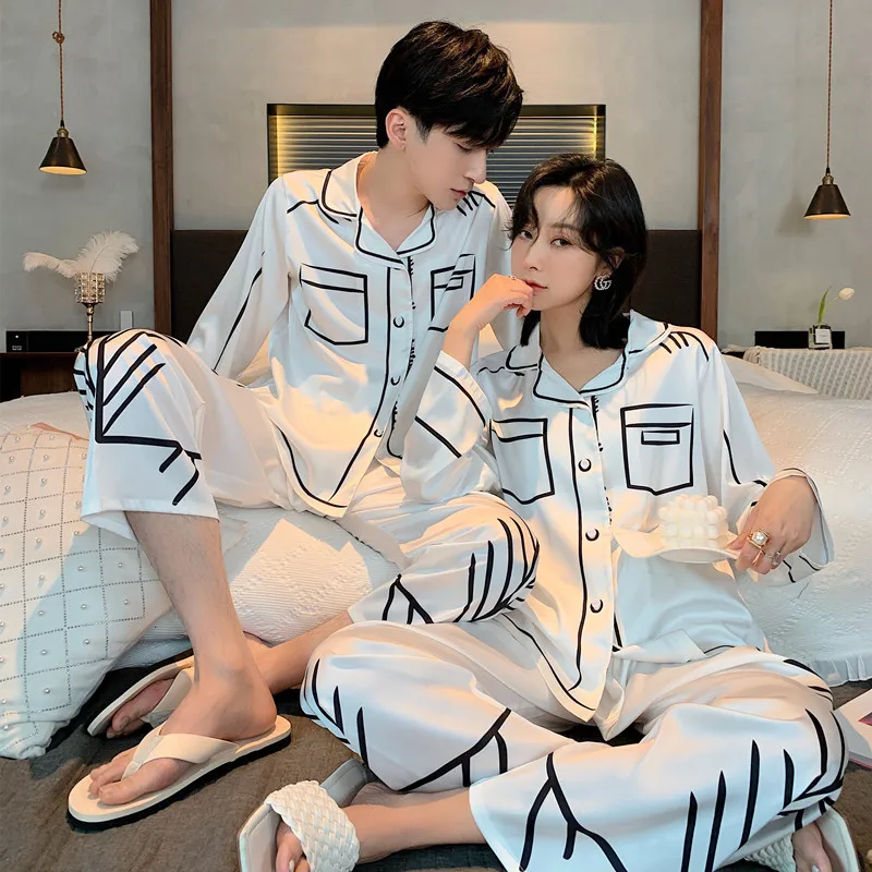 Ice Silk Sleepwear For Women Spring Summer Chic Long Sleeve Pajamas Set Lady Homewear Clothing Set Nightwear