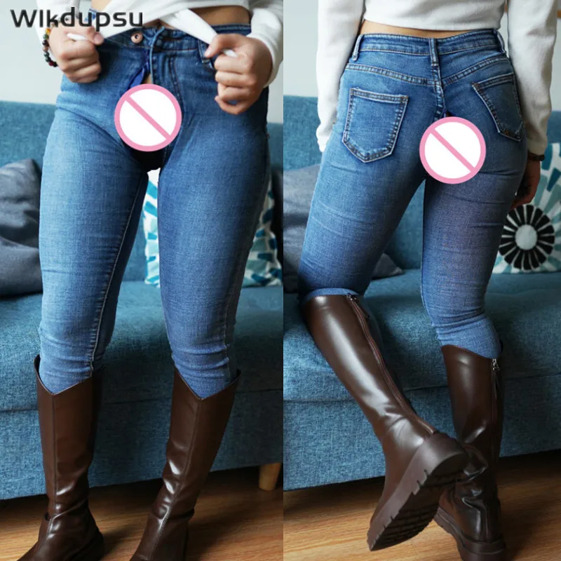 OutdoorSexJeansPantsZippersOpenCrochJeansWomenCrotchless