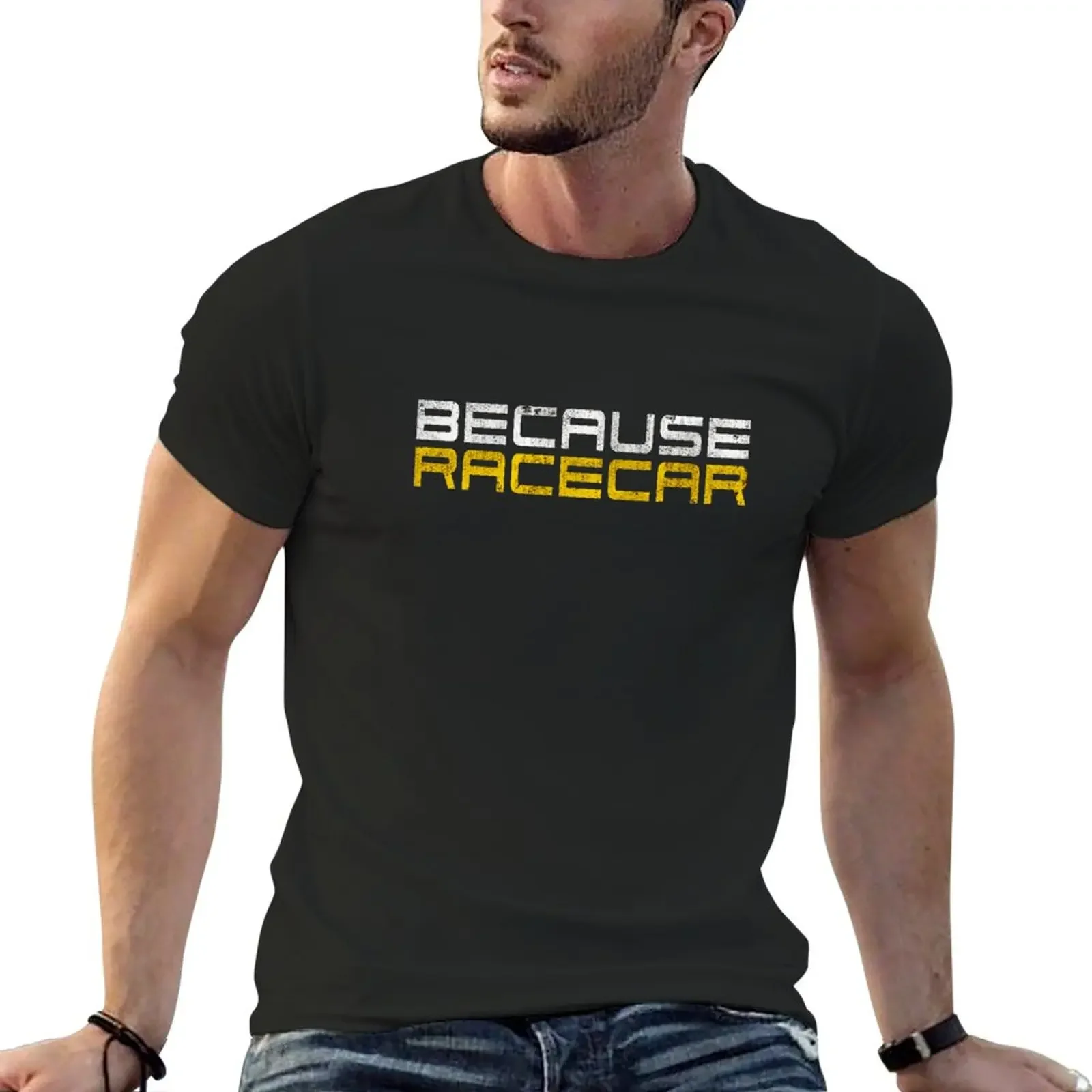 

Because Racecar (grungy white and yellow text) T-Shirt tees Aesthetic clothing heavyweight t shirts for men