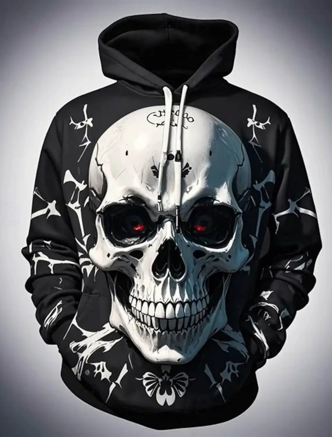 thumbnail image 1 of Sudadera con capucha y estampado 3D de esqueleto y calavera de murciélago para Halloween, con bolsillo delantero, para parejas, para Halloween, carnaval, fiesta de disfraces, 1 of 4