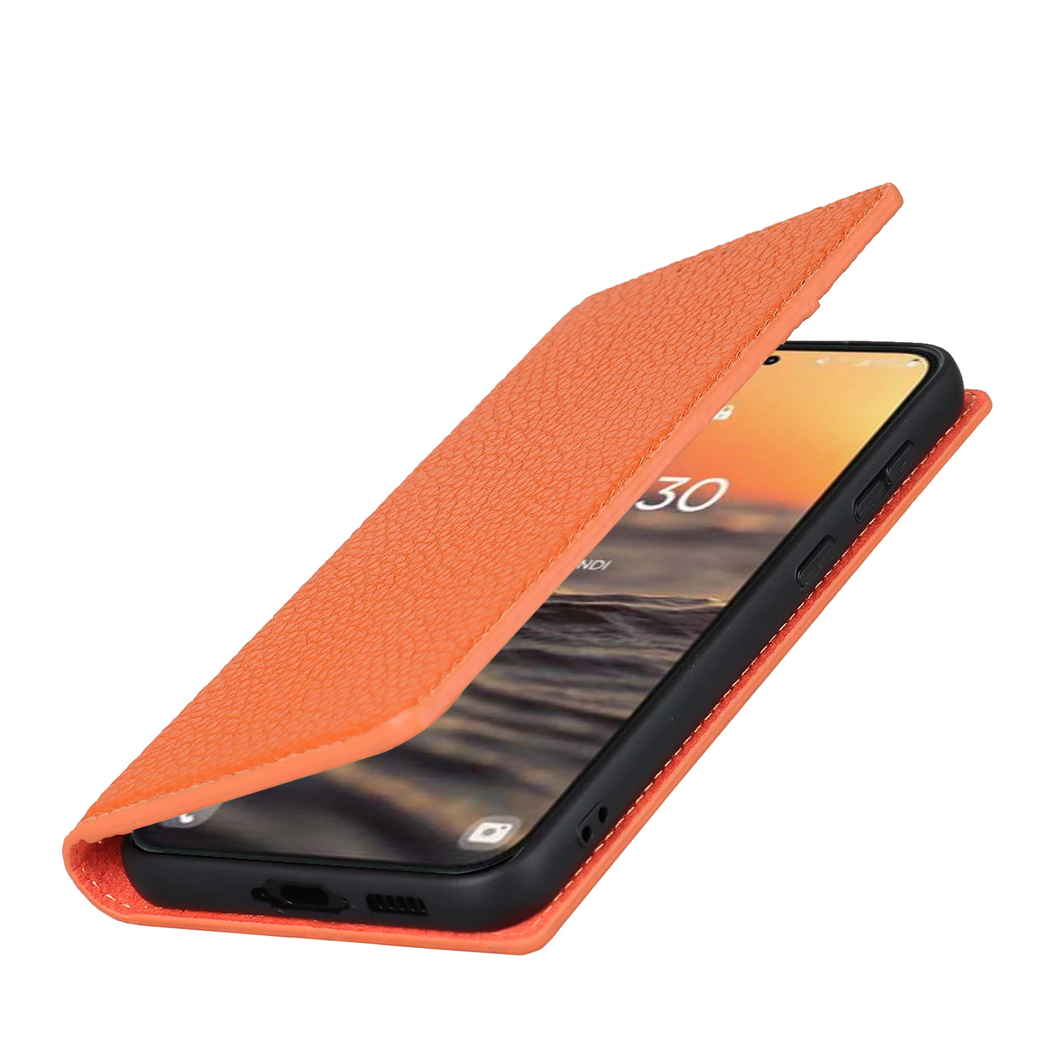 Luxury Cowhide Genuine Leather Flip Case with Lanyard