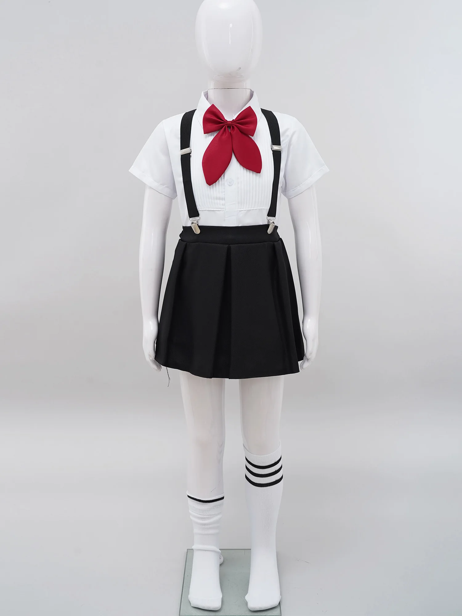 Children Girls Choir Outfits School Uniform Bow Tie Shirt with Suspender Skirt and Socks Schoolgirls Stage Performance Costume japanese school uniform school performance clothes