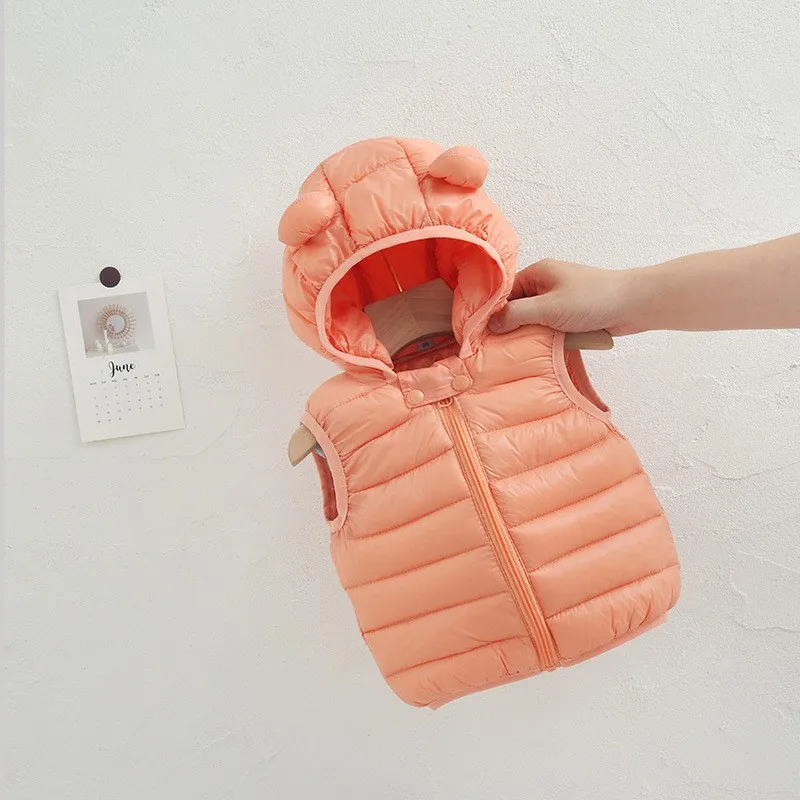 Baby Boys Girls Warm Down Vest Autumn Winter Cotton Waistcoat With Ears Kids Outerwear Children Clothing Hooded Jacket Vests children vest