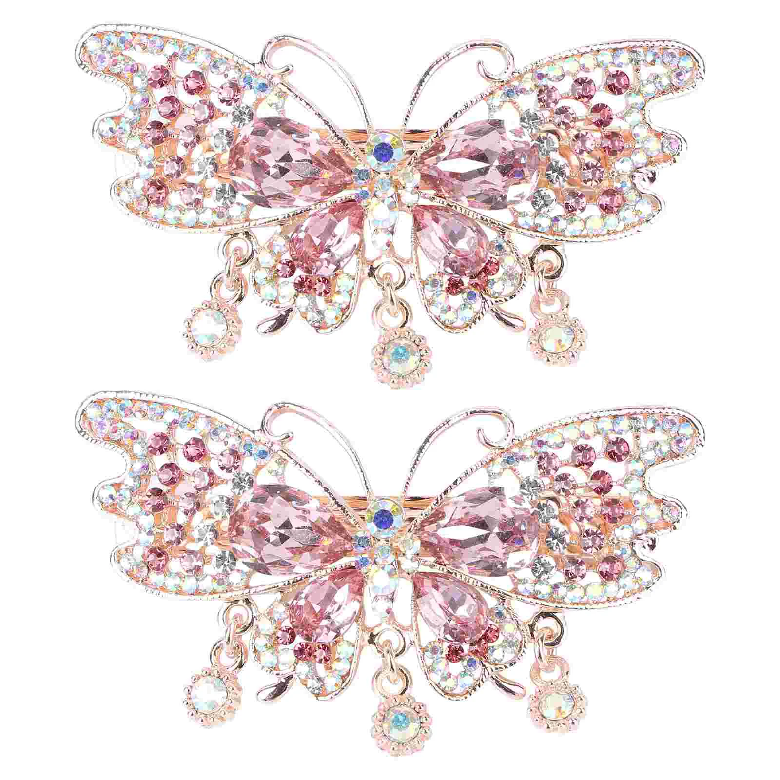 

2 Pcs Diamond Butterfly Hair Clip Woman Barrette Fashion Barrettes Crystal Women Clamps Iron