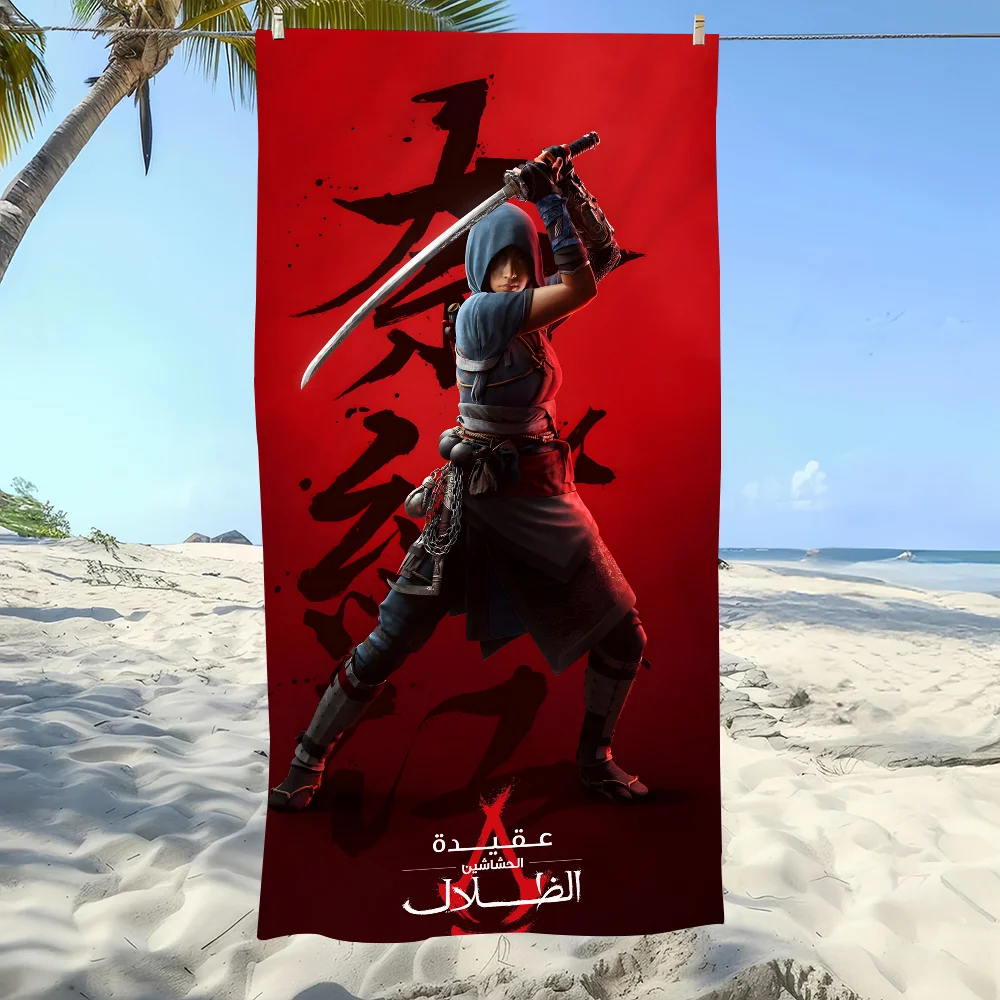 S-Shadows A-Assassins Creed 비치 타월, 게임 프린트 소프트 마이크로파이버 퀵 드라이 흡수성 체육관 캠핑 여행 수영장 선물용