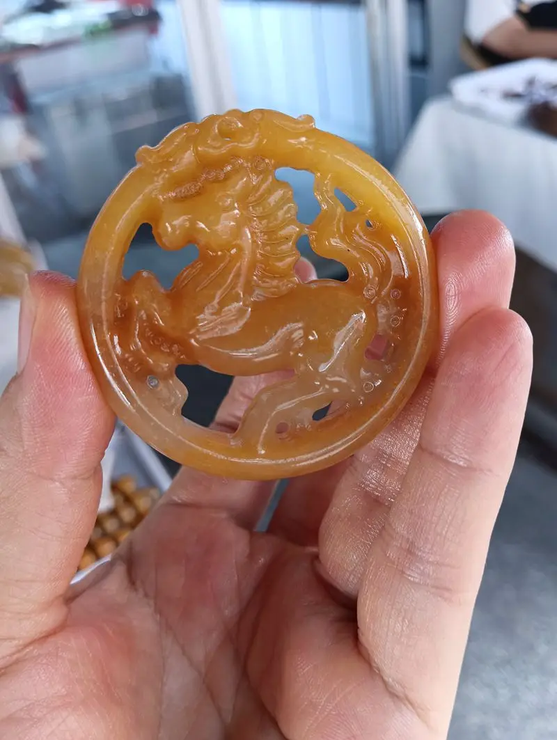 

Изысканная натуральная подвеска HuangLong из нефрита, амулет, 12 лет, знак зодиака, красивое ожерелье с бусинами