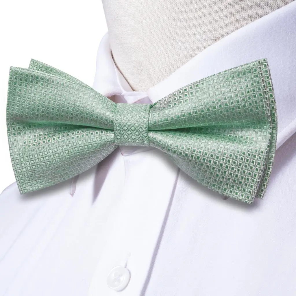 Hi-Tie Jacquard Sage Green Bowties for Men Silk Butterfly Tie Bow Tie Hanky Cufflinks Wedding Party Gift Bowtie