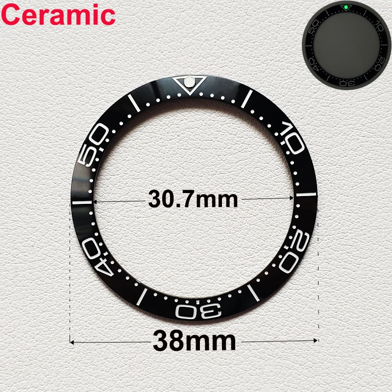 Watch Bezel Insert Ring 38mm*30.7mm Ceramic Sloping Bezel Insert Suitable For 40mm Men's Sea Master Watch Ring Accessories Replace Fully Luminous Bezels