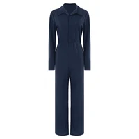 Womens Fashion Work Coverall Rompers Casual Solid Color Turn-Down Collar Long Sleeve Button Jumpsuit Travel Holiday Cargo Pants - Image 2