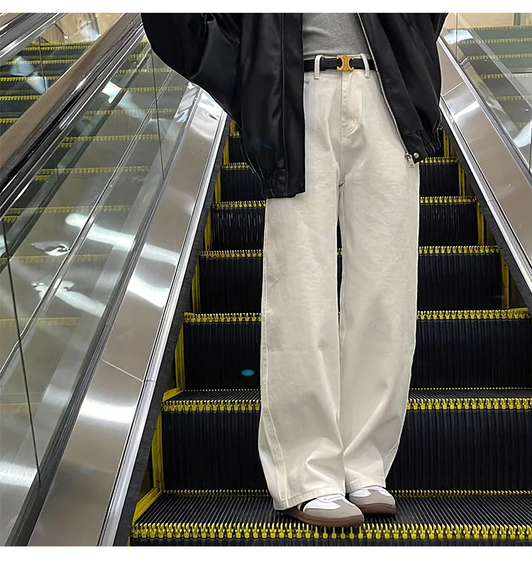 High Waisted Versatile White Jeans for Women 2024 New Autumn Loose and Slimming Floor Length Pants Straight Leg Wide Leg Pants