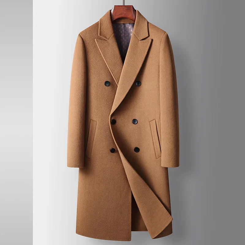 

Mens Winter Woolen Blend Overcoat Mens Business Casual Slim Double Breasted Long Woolen Coat Thicken Warm WindBreaker Jackets