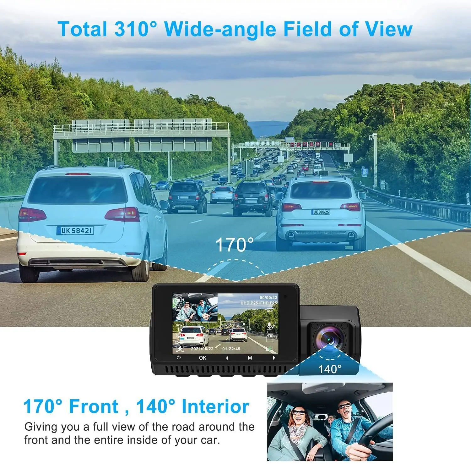 Veement 4K Dash Cam Front and Rear, Front 4K/2.5K Rear 1080P Dual Dash  Camera 