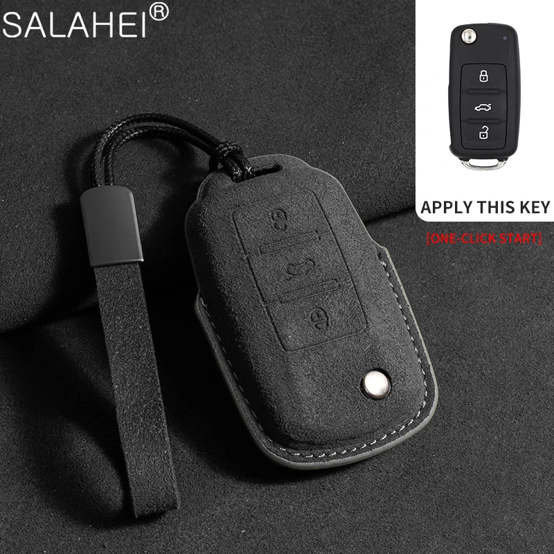 

Car Flip Key Case Suede Keychains For Volkswagen VW Polo Golf Passat Tiguan Beetle Caddy T5 Up Eos Skoda Octavia Seat Leon Altea