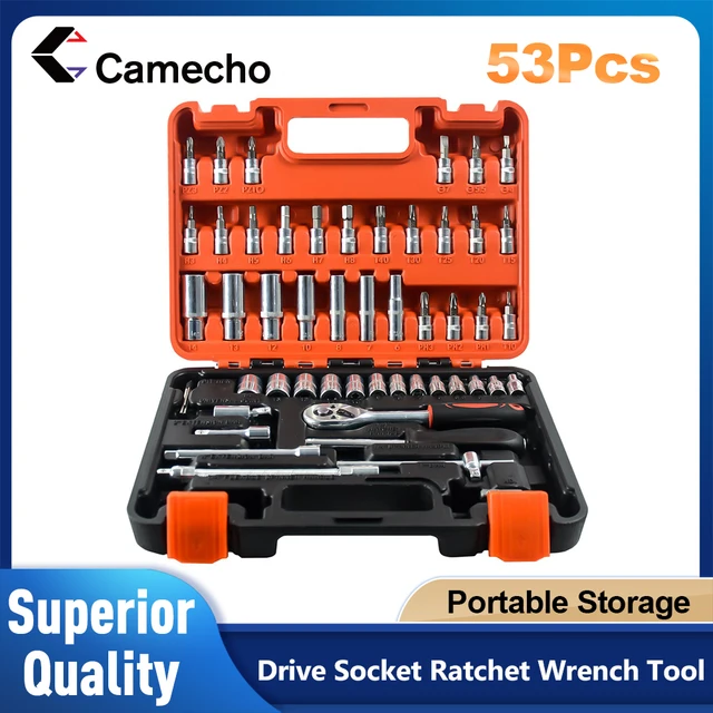 Camecho-Kit d'outils de réparation de voiture, kit d'outils de réparation de voiture, jeu de douilles, cliquet, couple, Wrlike, ChlorAuto, 53 pièces par ensemble, 1/4 pouces 1
