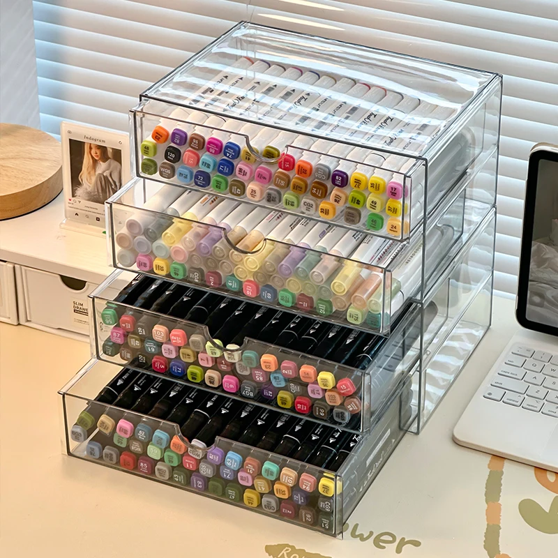 Desktop Drawers Stationery Storage Box Pen Pencil Holder Acrylic Marker Organizer Stationary Storage Rack for School Office Desk 3