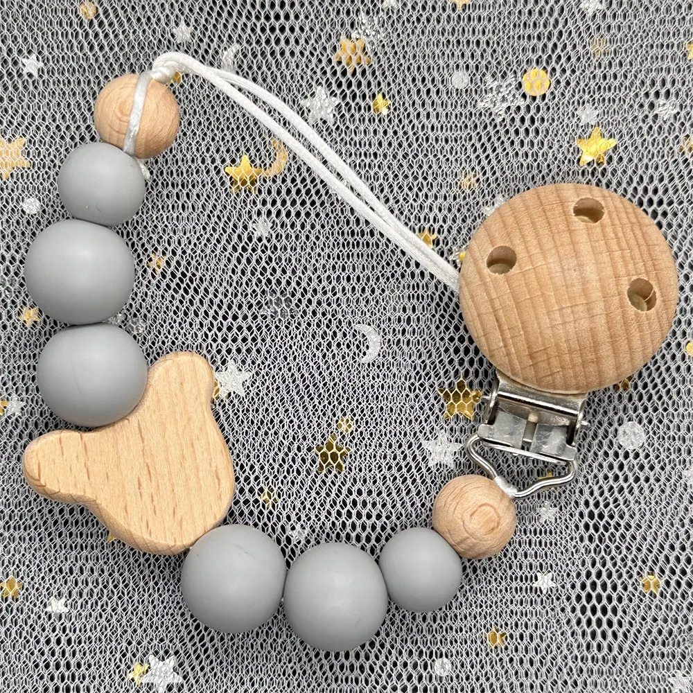 Baby Name Silicone Beads Wooden Ring Pacifier Clips silica Mouse head Teething Chains Teether Dummys Beech Clips Holders teething toys pacifier clip pacifier chain pacifier accessories teether clip teething beads baby silicone accessories