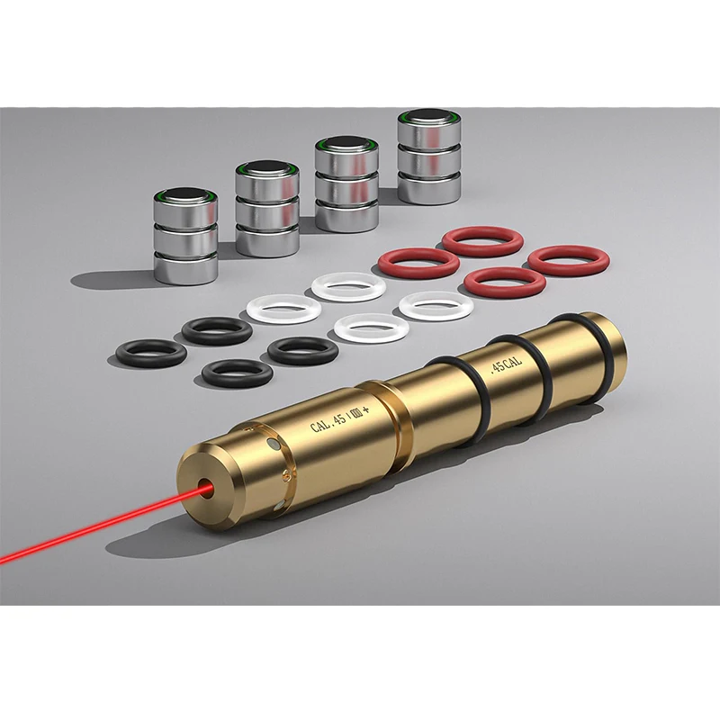 Red Laser Bore Sight For 45Cal End Barrel Brass Boresighter with 4 Sets of Batteries and Spare O-rings 3 sizes, each size of 4pc