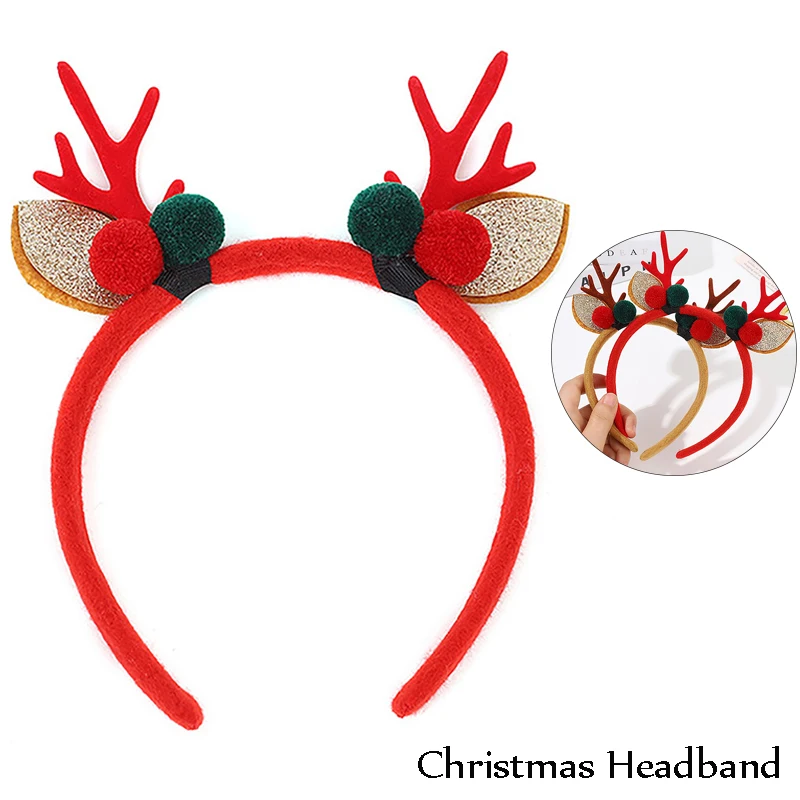 

Christmas Headband Reindeer Antlers Horn Flower Hair Band Clasp Headwear For Kids Adult New Year Navidad Party Halloween Cosplay