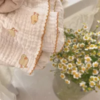 Parure de lit 4 pièces style princesse à volants, motif floral vintage en mousseline de coton, pour filles et enfants, comprenant housse de couette, drap plat et taies d'oreiller 5