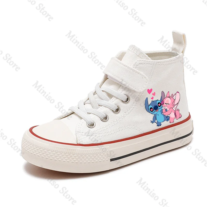 Chaussures de sport montantes en toile CAN o Stitch pour enfants, chaussures confortables de dessin animé Disney, chaussures imprimées pour enfants, chaussures de tennis décontractées pour garçons et filles, 2024