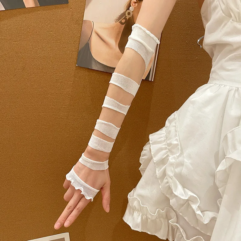 Women Arm Sleeves Fingerless Gloves Retro Bandages Korean Y2K