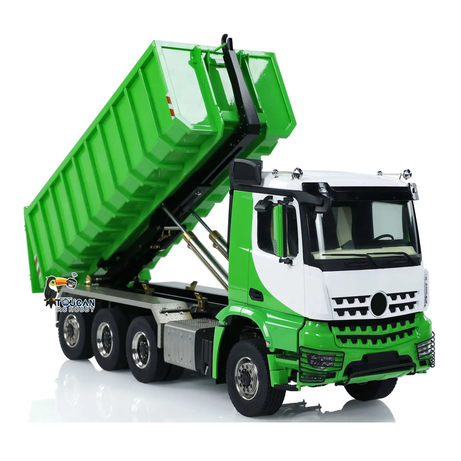 In Stock 8x8 1/14 Hydraulic RC Full Dump Truck Green Metal Roll Off Tipper Car Model Sound Light System Remote Control Toy Model 2