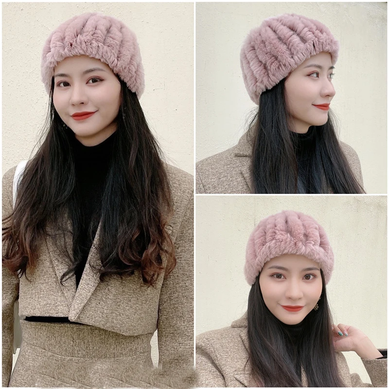 여성용 수제 스트레치 모피 스카프, 니트  렉스 토끼 모피 머리띠, 여아용 천연 모피 링 카울 스누드 스카프, 겨울