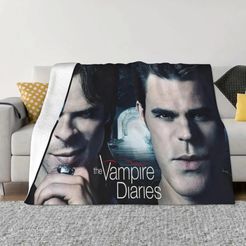 

The Vampire Diaries Blanket Coral Fleece Plush Damon Salvatore Stefan Salvator Horror Fantasy Throw Blankets for Bedroom Quilt