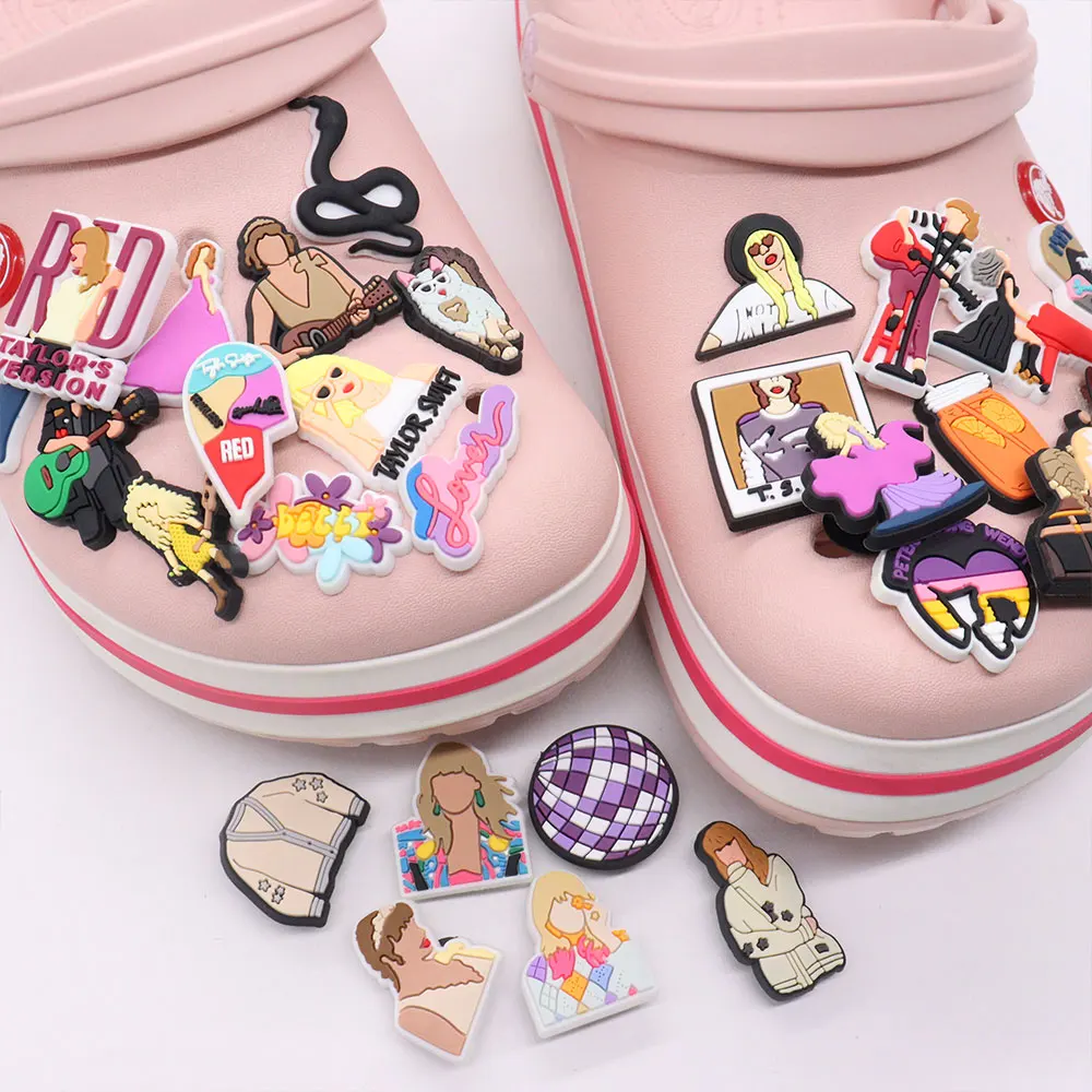 

Wholesale 50pcs PVC Shoe Charms Fashion Blonde Guitar Singer Planet Accessories DIY Shoe Ornament Fit Wristband Croc Jibz