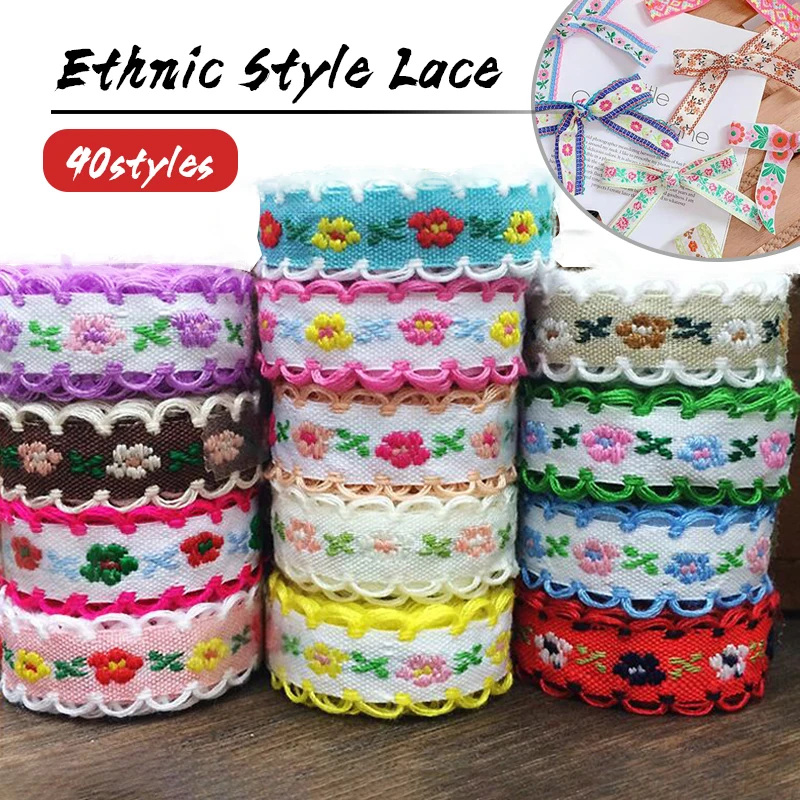 

22Yards Milk Silk Floral Embroidered Lace Trim Boho Ethnic Jacquard Ribbon Sew Craft Trimming DIY Clothes Headdress Accessories