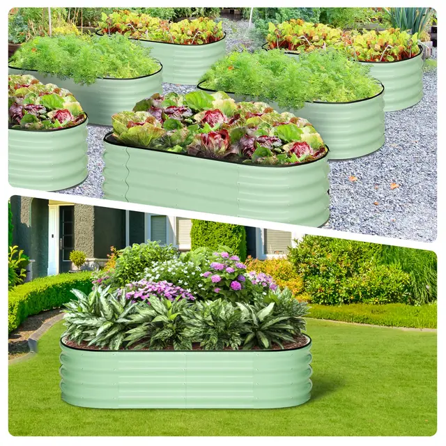 2-Pack Oval Galvanized Steel Raised Garden Bed Open Base Safety Edge Metal Planter Box Raised Beds for Vegetables Flowers Herbs
