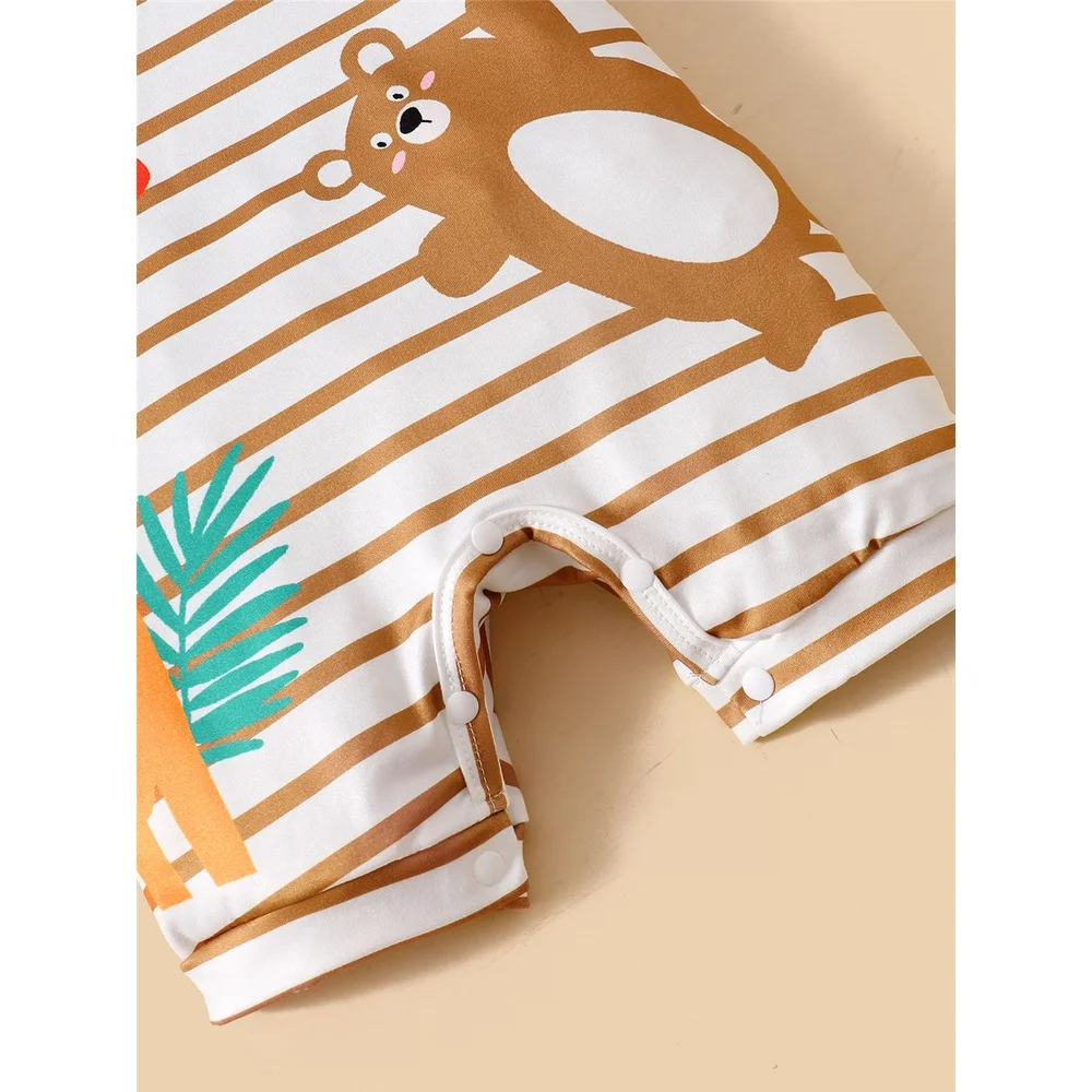 Baby Boy Cute Animals Romper Striped Short Sleeve Jumpsuit+Hat 2PCS Summer Korean Style Clothes Suit for Toddler Boy 3-24Months 4