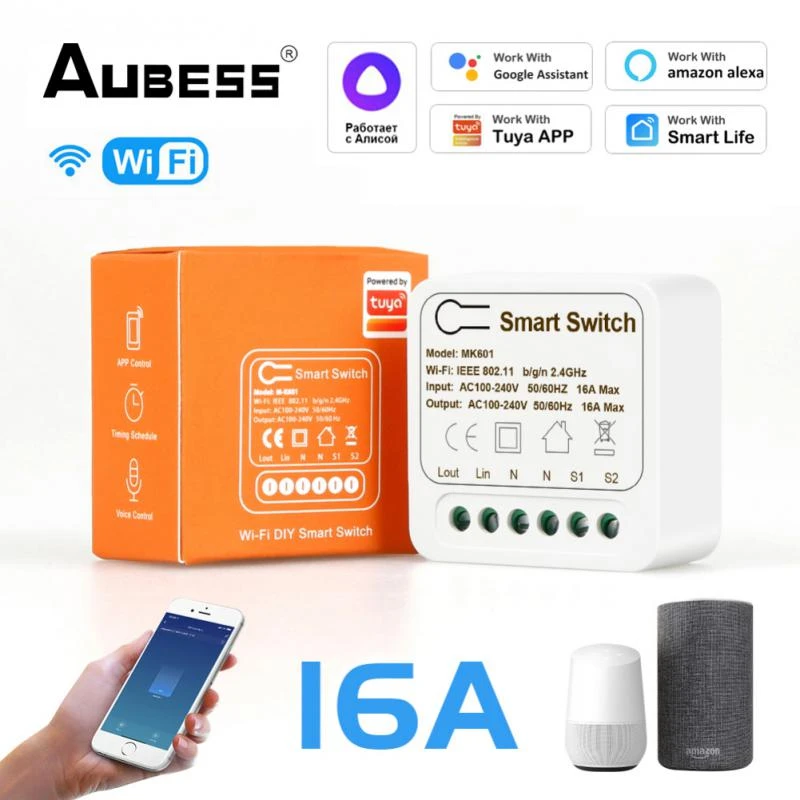 16A MINI Wifi Smart Switch Supporte 2-way Control Timer Wireless Switches Smart  Automation Compatible With Tuya Alexa Google
