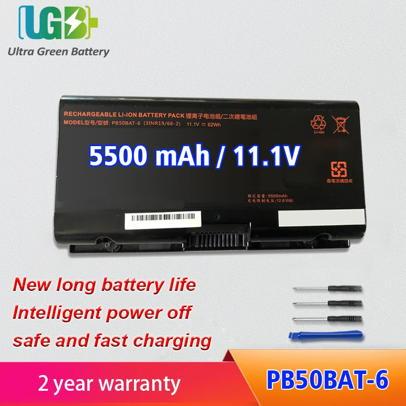 

UGB New PB50BAT-6 3INR19/66-2 Battery For Clevo PB51RF-G PB70EF-G PB71EF-G PowerSpec 1720 11.1V 62Wh 5500mAh