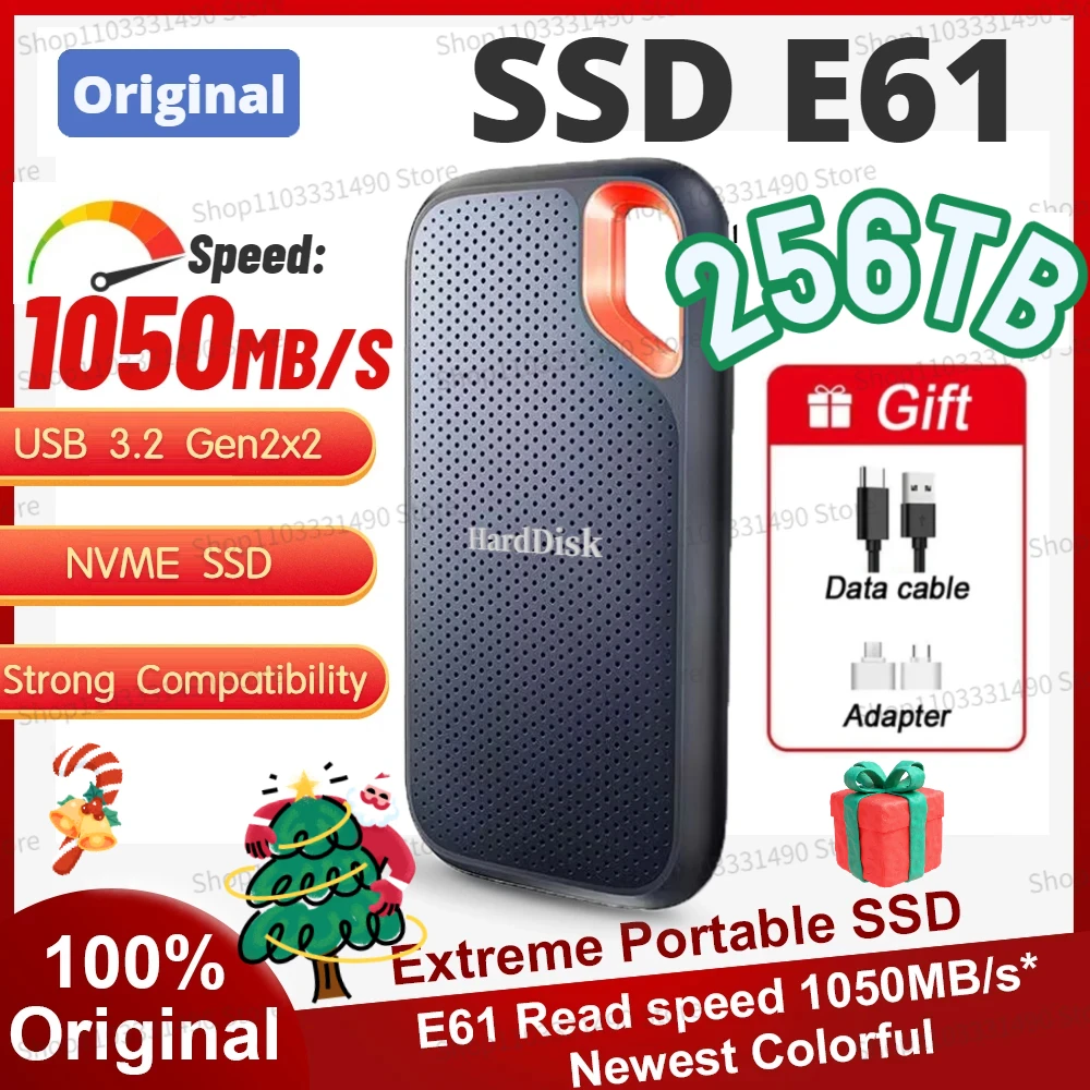 

2024 Original E61 Extreme Portable PSSD Up to 1050MB/s 500G 1TB 2TB USB-C USB 3.2 Gen 2 IP65 Water External Solid State Drive