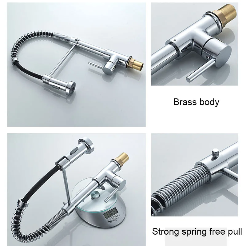 Faucet All Copper Nickel Tap Multifunctional Spring Pull Bathroom Kitchen Faucet Vegetable Basin Sink Faucets Pull Out Mixer Tap