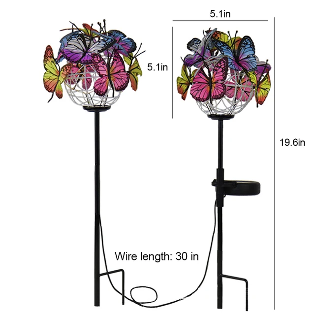 Solar LED Butterfly Ground Light Outdoor for Garden Lawn Decor Stake Lamp Waterproof Powered Dragonfly Butterfly Ball 2 Pack 6
