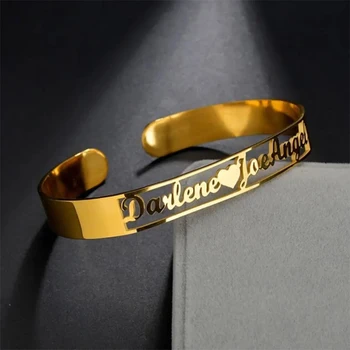 Custom 2 Name Love Bracelets Personalized Stainless Steel Bangles Couple Charm Bracelets Women Jewelry Birthday Gifts Wholesale