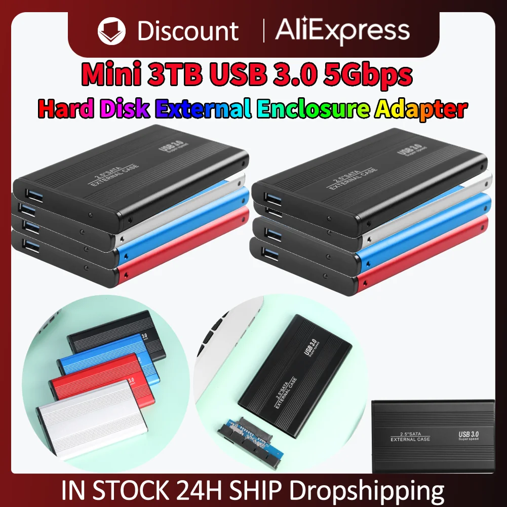 Multicolour 3TB USB3.0 5Gbps Hard Disk External Enclosure 2.5 inch LED Lights SATA HDD SSD Mobile Case For Laptop PC Accessories