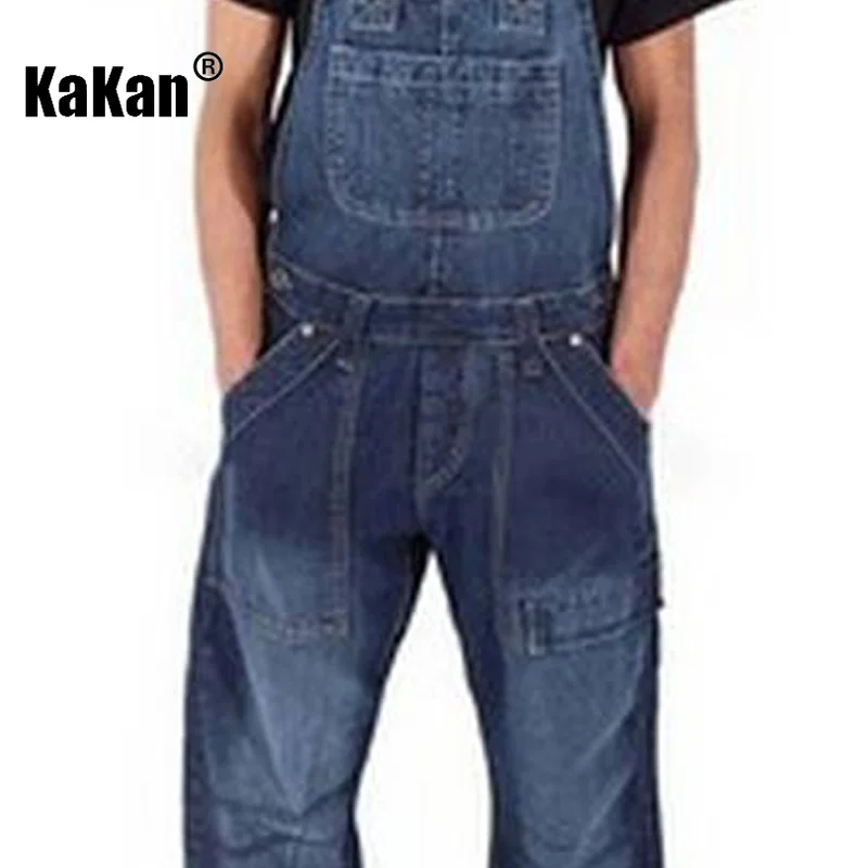 Kakan - European and American New Versatile Work Wear Strap Jeans Men's Wear, Simple Multi Pocket Loose Fit Jeans K54-0502