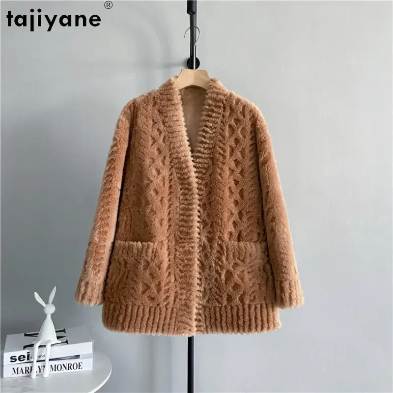 

Tajiyane Casual Sheep Shearing Jacket Women Winter Wool Coat for Women Mid-length Wool Jackets V Neck Outwears Abrigos Mujer