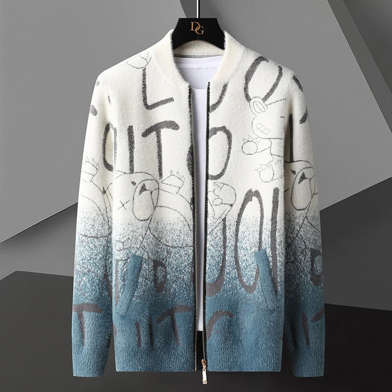 European and American trend printed knitted cardigan men's designer new autumn and winter personalized zipper sweater coat
