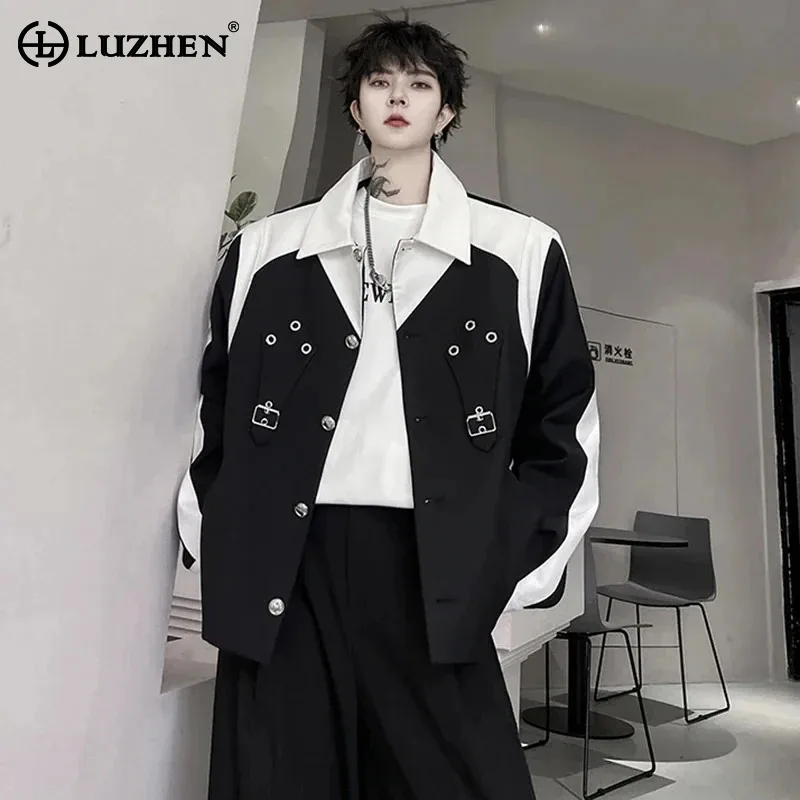 

LUZHEN 2024 Spring Fashion Shoulder Pad Color Contrast Splicing Design Loose Casual Jackets Men's High Street Trendy Coat LZ2685