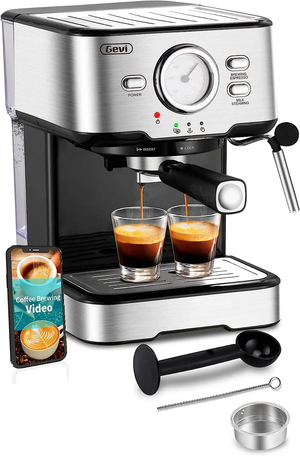 

Machine 15 Pressure, Cappuccino Coffee Maker with Milk Foaming Steam Wand for Latte, Mocha, Cappuccino, 1.5L Water Tank （Car