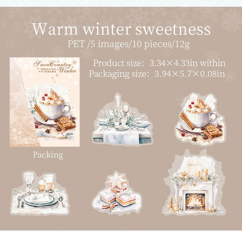 10 teile/paket Winter schnee landschaft PET Aufkleber DIY Scrapbooking Dekor Fotoalbum Kreative Schreibwaren Collage Materialien Aufkleber – Detail 13