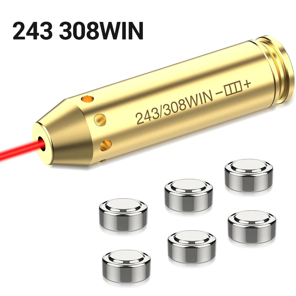 Red Laser Bore Sight 243 308WIN Cartridge Brass Bore Sighter for Hunting Gun Scope Zeroing Boresighter Hunting Accessary