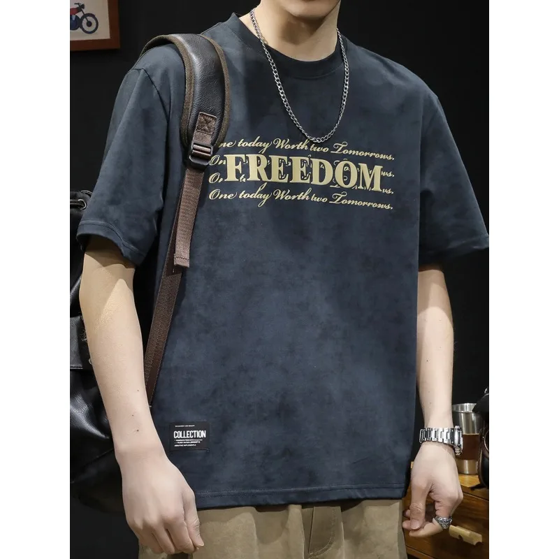 

Тяжелая футболка с коротким рукавом, Мужская универсальная хлопковая летняя новая свободная модная одежда, мужская футболка с принтом