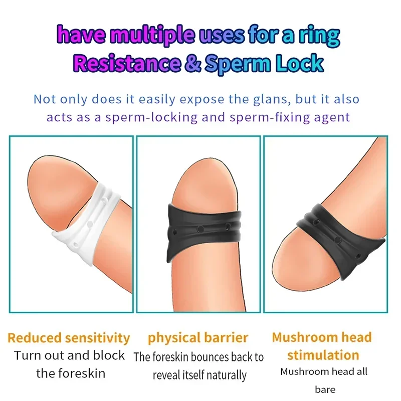 Penis Ring Male Foreskin Corrector Silicone Cock Rings Sex Toys for Men Delay Ejaculation Glans Stimulation Adult Products
